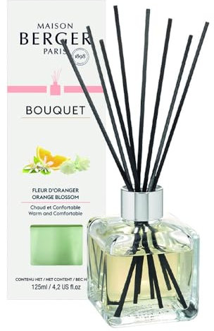 MAISON BERGER - Bouquet Parfumé Fleur d'Oranger - Diffuseur Parfum Maison + 8 Bâtonnets - Diffusion Longue Durée, Douce et Continue - 125ml