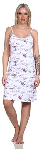 Normann Damen Kurzarm Nachthemd in floralem Schmetterlings Print, Farbe:Weiss, Größe:60-62