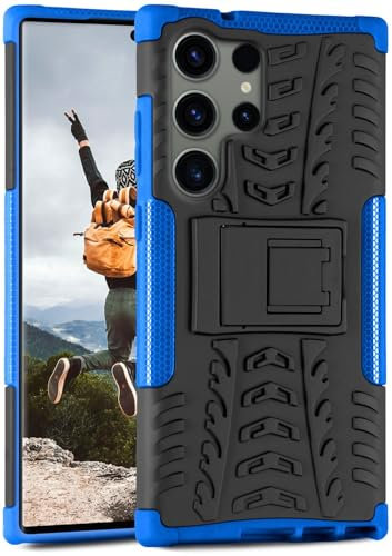 ONEFLOW Tank Case für Samsung Galaxy S23 Ultra Hülle Outdoor, stabile Panzerhülle mit Kamera und Display Schutz, sichere Handyhülle, TPU Handy Schutzhülle mit Ständer, Blau Schwarz