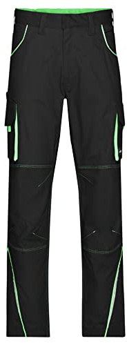 James & Nicholson Workwear Bundhose - Praktische Arbeitshose in Kontrastoptik | Farbe: black/lime-green | Grösse: 42