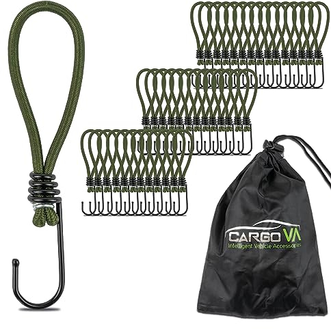 CargoVA® - 40 Spanngummis mit Haken und praktischer Tasche - Expanderhaken für Planen und Netze Olivgrün - 15cm [40 Stück]