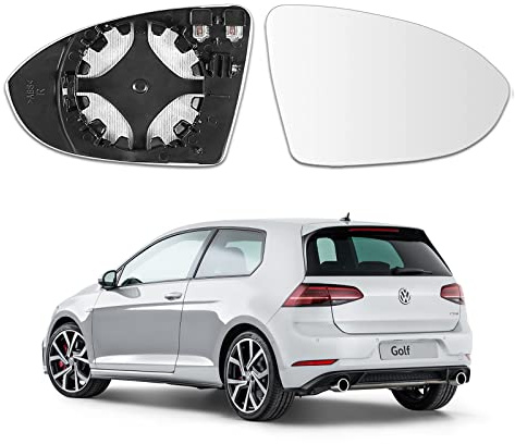 Espejo de cristal Golf 7 calentable a la derecha, original con placa portadora - 5G0 857 522