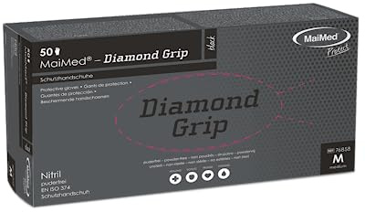MaiMed Diamond Grip 50 Einweghandschuhe schwarz S Nitrilhandschuhe 6 mil