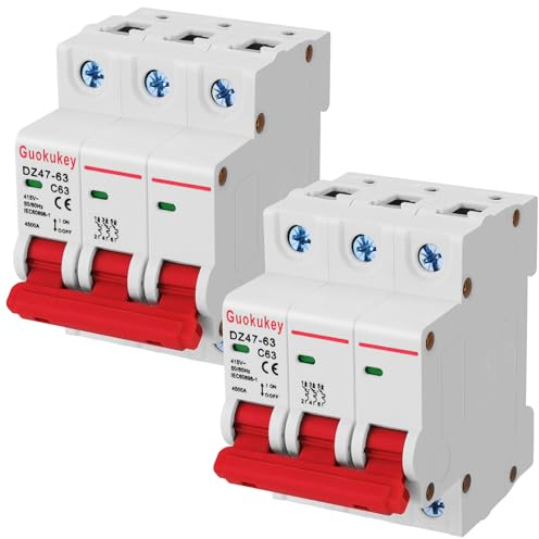 2 Stück Pv Sicherungsautomat AC 415V 63A 3 Polig DZ47-C63 Solar Leitungsschutzschalter PV Trennschalter Schutzluftschalter Schutzschalter für Photovoltaik-Systeme…
