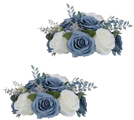 Fiori da Sposa per Centrotavola - 2 Palle di Rosa Artificiali Blu Polveroso, Fiori Finti, Palla Baciare Floreale per Festa San