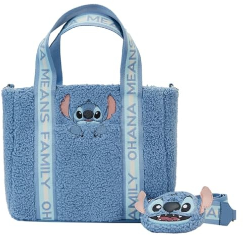 Loungefly Disney Stitch Sac fourre-tout en peluche Sherpa avec porte-monnaie, multicolore