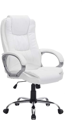 HOGAR24 ES Silla sillón de Oficina Estudio, Alta Gama, Tapizado en Piel Sintética, Color Blanco.