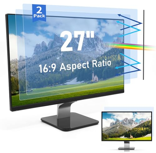 SOPPY 2 Pack 27 Inch 16:9 Blue Light Blocking Screen Protector, Compatible for Samsung Dell Acer HP ASUS Monitors(WxH: 598 x 337 mm) - Anti-UV Blue Light Blocking Film, Eye Protection Filter