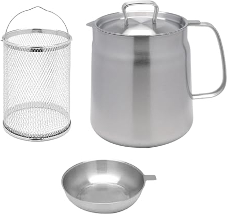 LOVIVER Pot de Filtre à Huile en Acier Inoxydable, Bidon de Graisse Avec Couvercle Anti-poussière et Filtre à Mailles Fines, Passoire à Graissee Multifonctionnel pour Cuisine, 2L