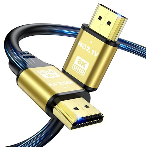 jojobnj 8K HDMI Cable 1m, High Speed HDMI Cable 48Gbps 8K@60Hz 4K@120Hz, HDCP 2.2 & 2.3, DTS:X, HDR 10 Compatible with Roku TV/eARC/3D/PS5/HDTV/Laptop/Blu-ray (Gold)