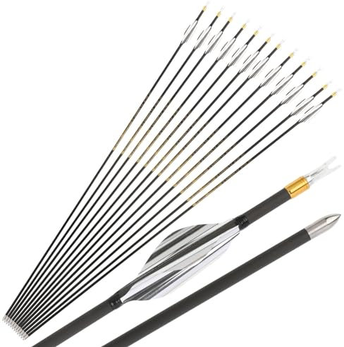 Genérico 6/12pcs Tiro con Arco Flechas de Carbono Puro 0.001''/ 0.003'' Rectitud Caza Flechas de competición de Tiro al Blanco para Arco Compuesto Arco recurvo (Plata,Spine 700,+/-0.001 Rectitud, 6)