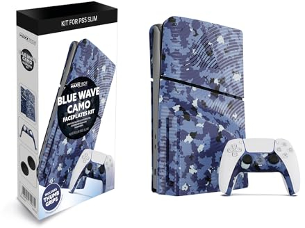 Maxx Tech PS5 Slim Faceplates - Blue Wave Camo (5pcs) + Controller faceplate + 2 Thumb Grips - Customise your PS5 Slim faceplates, PS5 Slim Covers