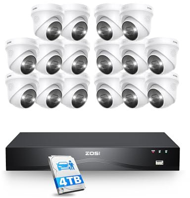 ZOSI 32CH 4K Überwachungskamera Set Outdoor, 16X 8MP IP Outdoor PoE Kameraüberwachung mit 2-Wege-Audio und 4TB NVR, AI Personen und Fahrzeugerkennung, Farben Nachtsicht, C225