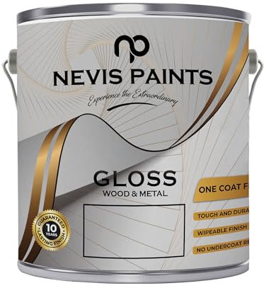 NEVIS PAINTS - White Gloss Paint Enamel - Perfect For Wood and Metal Doors & Windows- Interior and Exterior For Home - 12m2 per Litre Coverage (0.75 Liters)