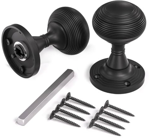 Bwintech 1 Set Beehive Mortice Door Knobs,Black Finishing Pull Door Handle Knobs for Interal Doors