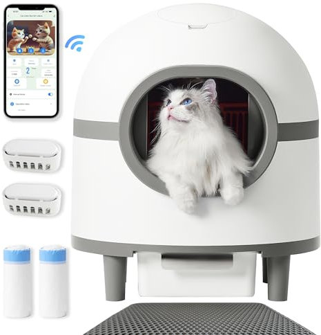 Aoruefar Self Cleaning Cat Litter Tray, 60L Extra Large Capacity Automatic Cat Tray for Multiple Cats, Electric Self Cleaning Litter Boxes with Safety Protection, APP Control, Odor Removal