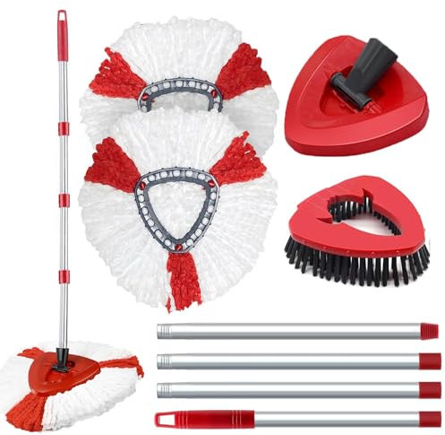 Spin Mop Heads Replacement Set Compatible With Vileda - Telescopic Handle With Mop Head and Brush Base for Shower Floor Scrubbing - Deck Scrubber Replacement