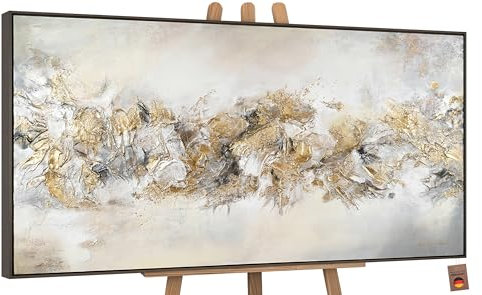 YS-Art Luxus Abstrakt Design Acryl Gemälde auf Leinwand Glückslinie handgemalt Wandbilder Wohnzimmer modern Wohndekor Bilder Büro Gold echte Kunst 160x80 cm