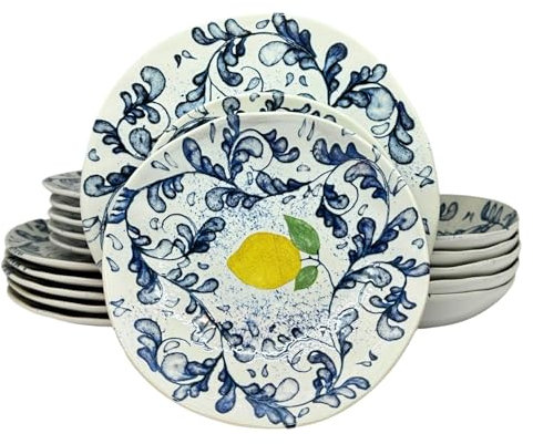 La Mediterránea Vajilla 18 platos, para 6 personas; 6 platos llanos grandes 26cm; 6 platos para postre 20cm; 6 platos hondos para sopa o ensalada 20x5 cm (Para 6 personas, 18, Unidad)