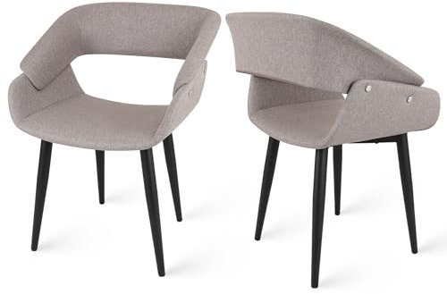 Higliocas Juego de 2 sillas de comedor ergonómicas, cómodas sillas de cocina con reposabrazos y patas de metal, gris