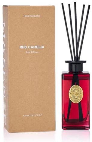 M&SENSE 300ml Diffuseur Parfum Maison|Camélia Rouge Diffuseur de Parfum avec 7 Bâtonnets|Parfum D'intérieur De pour Salle de Bain,Chambre,Salon|Reed Diffuser