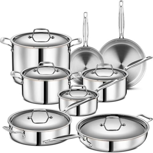 HJZSZX Copper Core Stainless Steel Pots Pans Set 5 Ply Clad Cookware Chef Grade Home Cooking,Chrome Copper Core,One