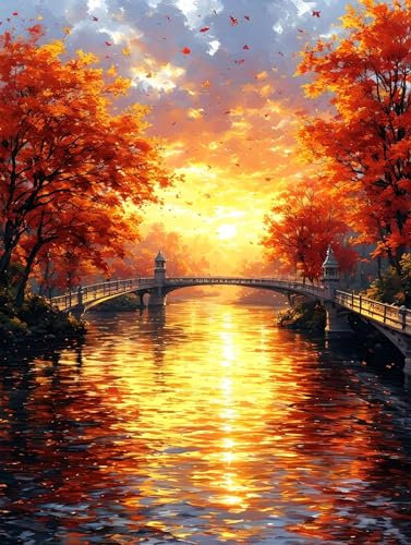 Peinture par Numero Le pont, Peinture Numero Adulte Kit de Peinture à l'huile sur Toile Bricolage, Pour Enfant Débutants Peinture Loisir Creatif Idéal Comme Cadeau Noël ou Décor 70x90cm L-647