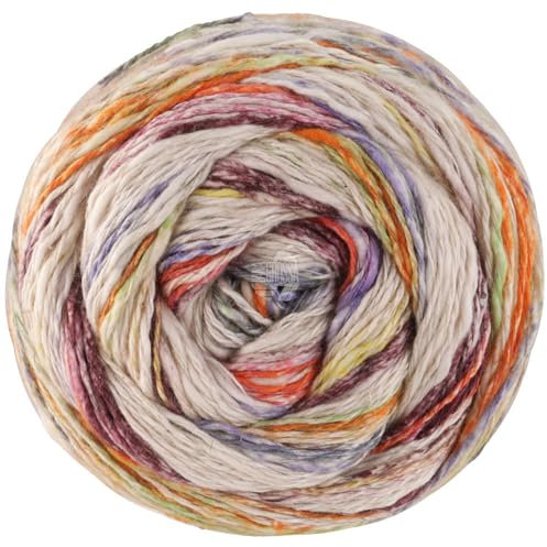 LANA GROSSA Gomitolo Hippie | Baumwoll-Leinengarn mit Hanffasern und Effektstreifen-Druck | Handstrickgarn aus 66% Baumwolle, 30% Hanf & 4% Leinen |100g Wolle zum Stricken & Häkeln | 300m, FB 3035