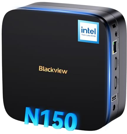Blackview MP60 Silent Mini PC Intel Twin-Lake N150 (übertrifft N95/N97), 16 GB DDR4 RAM, 1 TB PCIe M.2 SSD, W-11 Pro, ultrakompakter kleiner Desktop-PC, 2 x HDMI 4K/Gigabit-LAN/Dual-Band WiFi/LED