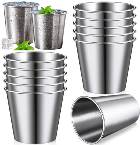 Aelmiyw ﻿Stainless Steel Shot Glasses, 10 Pcs 70ml Small Stainless Steel Shot Cups Mini Portable Beer Tumbler Mug Stackable Drinking Cups for Camping,Hiking, Outdoor, Indoor Activities