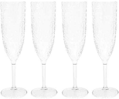 eMKay® Pack of 4 Reusable Dimple Plastic Champagne Flutes – 200ml Elegant Shatterproof Goblets with Glass-Look Finish – Ideal for Outdoor Celebrations, Weddings, Picnics & Everyday Use – 22.5cm Tall
