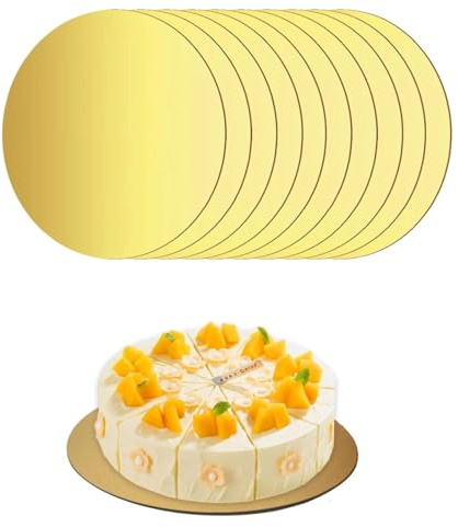 10 Stück Tortenplatten Gold, 3mm x 30cm/12inch Cake Board Kuchenplatte, Wiederverwendbar Tortenunterlage Rund für Transport Kuchen und Torten Unterplatten Cake Drum