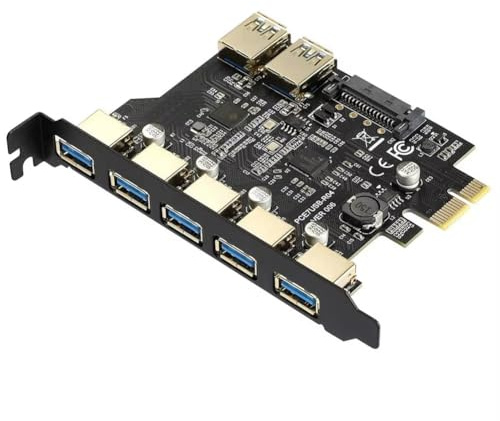 Fangxuee PCI-E USB 3.0 7 Ports Expansion Card with 15pin Power Connector PCIE X1 USB3.0 Adapter 5Gbps