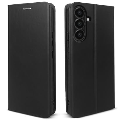 phase9 Echtleder Handyhülle für Samsung Galaxy A17 / A17 5G Klapphülle Leder Case Hülle Magnetverschluss RFID-Schutz Kartenfächer Geldfach Standfunktion Schutzhülle Datenschutz Schwarz