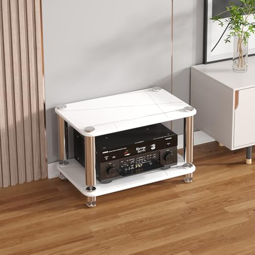 Diodceraic 1/2/3/4-stufiger Audio-Rack-Turm, AV-Medienständer Aus Glas Und Edelstahl Für Heimkino Und HiFi-System, Audio-Schrank Und Stereo-Rack Für Das Wohnzimmer(White,2 Tier)