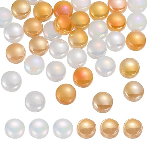 sourcing map 12mm Glass Mosaic Tiles 300g Round, White Gold Colors | Iridescent Glass Pieces Recycled Mosaic Tile Bulk for Vase Flower Pots Aquarium Decor Garden Project DIY Art Craft
