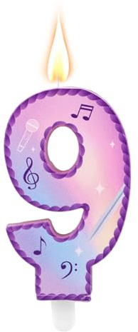 Musik Thema Geburtstags Zahlen Kerzen, Rosa Lila Kuchen Kerzen mit Musiknoten Spitzen Design Zahlen Kuchen Topper für Geburtstagsfeier Zubehör Jubiläumsfeiern (Zahl 9)