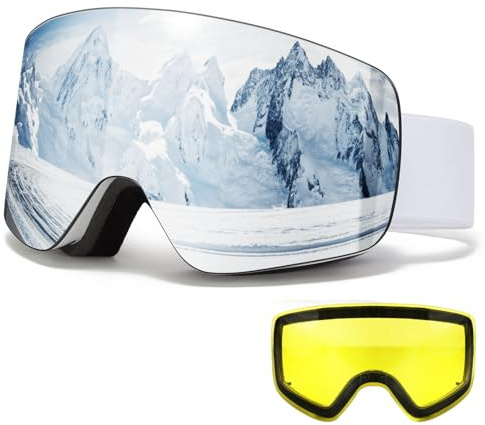 VCOROS Skibrille OTG für Unisex YH227 Snowboard Brille für Ski | Skibrillen mit Anti-Rutsch Kopfband UV-Schutz Anti-Nebel Ski Goggles Vollständig Plattiertes REVO Einstellbare für Skifahren