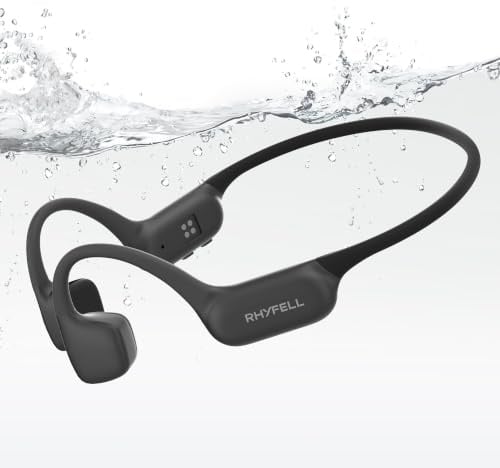Rhyfell Kopfhörer Schwimmen, IP68 Knochenschall Kopfhörer mit 32GB MP3 | 10 Std Wiedergabe, Schwimmkopfhörer für Training im Wasser, 28g Leicht, Silikon, Bluetooth 6.0, Ideal für Schwimmen Laufen
