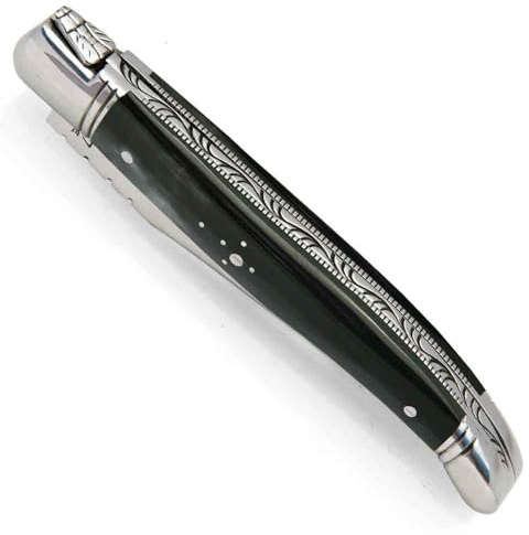 THIERS IFORGE - Laguiole manche en corne noire et mitres en inox - 11 cm
