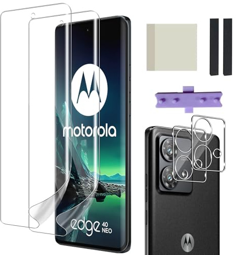 Wonsoso Soft TPU Film for Motorola Moto Edge 40 Neo Screen Protector | 2+2 Pack Flexible Soft TPU Film + Camera Lens Protector, Bubble-Free Crystal Clear Anti-Scratch Protective Film