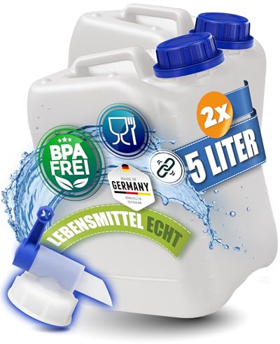 5L Wasserkanister, BPA frei, lebensmittelecht, Kanister Made in Germany | Kosmetex Wasser Kanister 5 Liter für Camping, Garten, Gewerbe & Haushalt, Robust, Geschmacksneutral für Wasser & Getränke