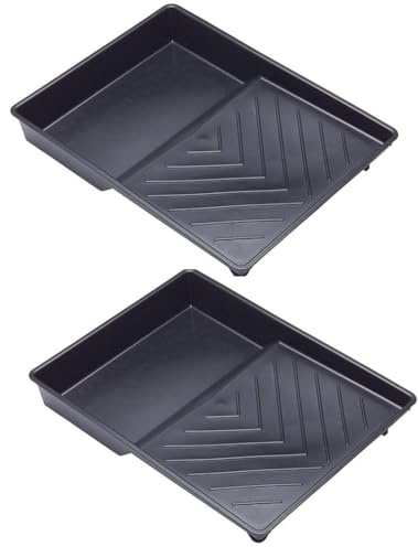 Heavy Duty 9 inch Plastic Paint Roller Tray 100% Recycled With Textured Anti-Skid Grip & Paint Pocket, Ideal For Trade & DIY Rollers Up To 9 Wide and All Types Of Paint, Varnish, Woodstain 2 Pack
