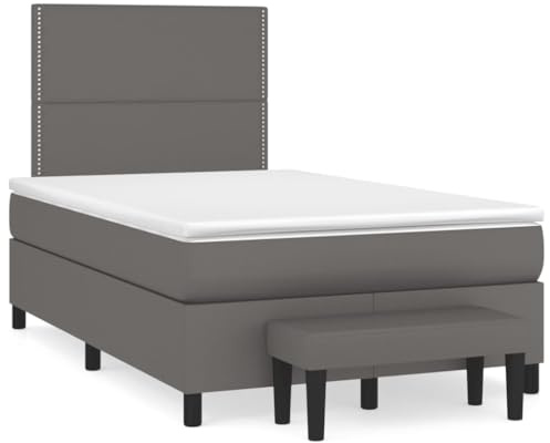 mtlskopl Boxspringbett 120x200 cm Kunstleder Grau mit Matratze und Bank Modernes Design Robust und Langlebig für Schlafzimmer Gästezimmer Jugendzimmer