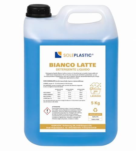 Detersivo Lavatrice PROFUMATO (BIANCO LATTE) per Bucato 5 Litri - 100 LAVAGGI - Detersivo Lavatrice liquido per Asciugamani, Indumenti da Lavoro o Quotidiano - Sicuro su Tessuti Colorati e Bianchi