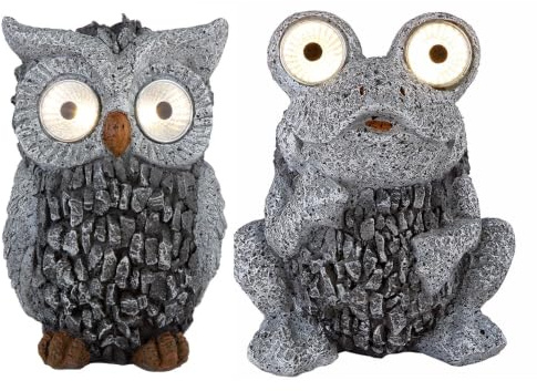 2x LED Solarlampe Außenleuchte Gartenleuchte grau Dämmerungssensor Eule Frosch