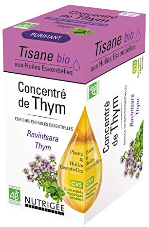 NUTRIGÉE - Tisane Concentré De Thym Bio | Défenses Immunitaires & Voies Respiratoires | Thym, Ravintsara, CVS | Détox, Protection & Digestion | 20 Sachets | Tisane Bien-Être Respiratoire & Intestinal