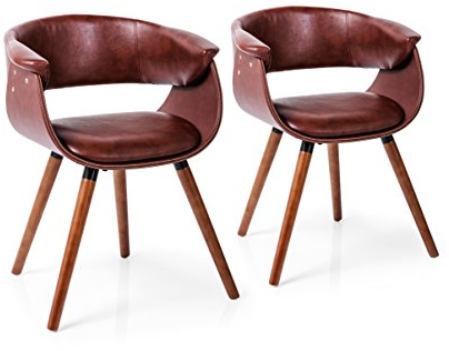 Kare Design Monaco Nougat Armlehnstuhl, Braun, Buchen-Massivholz, Rückenlehne, Lederfaserstoff, Vintage Leder Look, Retro 47x58x72 cm