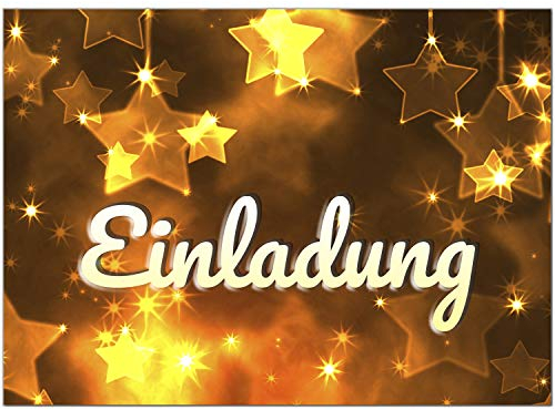10 x Einladungskarten mit Umschlag zur Weihnachtsfeier/Motiv: Goldene Sterne/Weihnachten/Christmas Party/Einladung/für Firmen