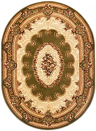 Carpeto Teppich Flur 60x100cm Grün Klassisch Traditionell Weich Mittelflor | Teppich für Eingangsbereich Küche Büro Wohnzimmer Schlafzimmer Pflegeleicht Fußbodenheizungsgeeignet Oval Synthetisch Elegant